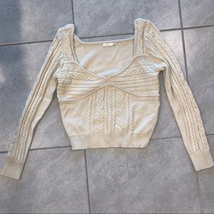 Lush Ivory Cable Knit Scoop Neck Sweater Size L Brand New